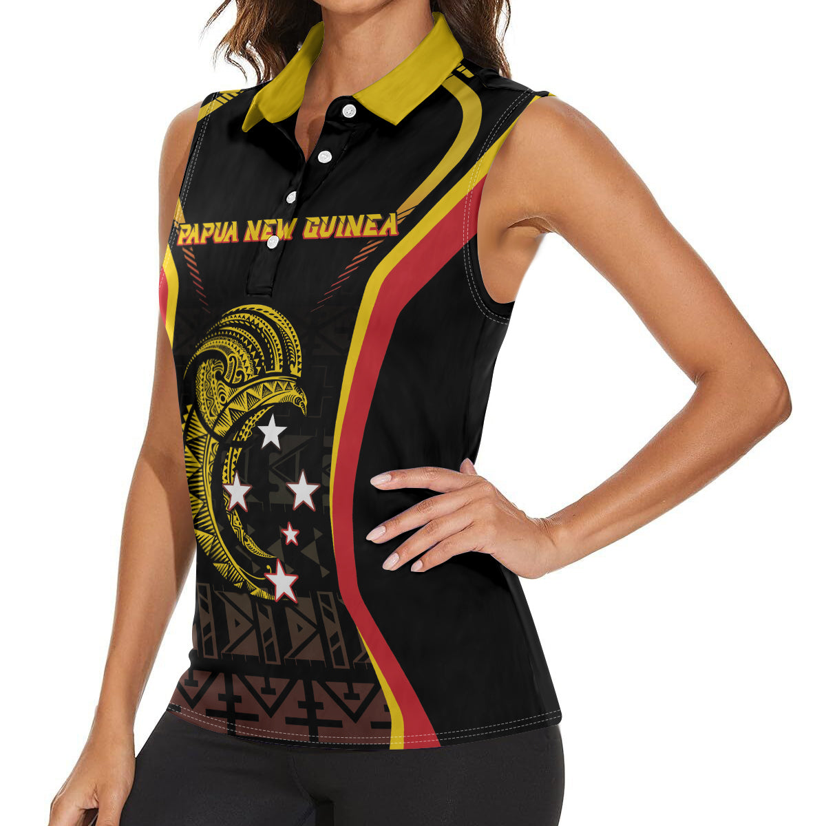 Custom Papua New Guinea Cricket Women Sleeveless Polo Shirt 2024 World Cup