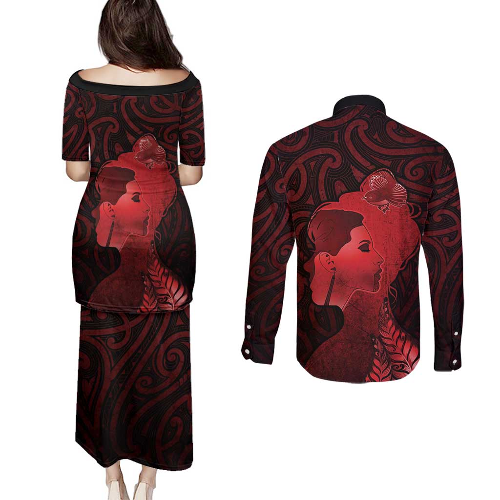 Aotearoa Mana Wahine Couples Matching Puletasi and Long Sleeve Button Shirt The Spiritual Power Of Women