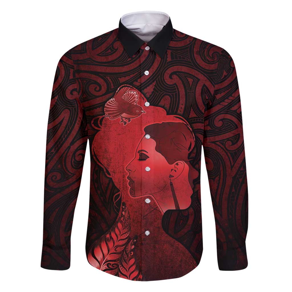 Aotearoa Mana Wahine Family Matching Long Sleeve Bodycon Dress and Hawaiian Shirt The Spiritual Power Of Women LT05 Dad's Shirt - Long Sleeve Red - Polynesian Pride