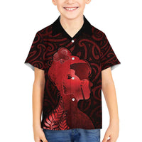 Aotearoa Mana Wahine Family Matching Long Sleeve Bodycon Dress and Hawaiian Shirt The Spiritual Power Of Women LT05 Son's Shirt Red - Polynesian Pride