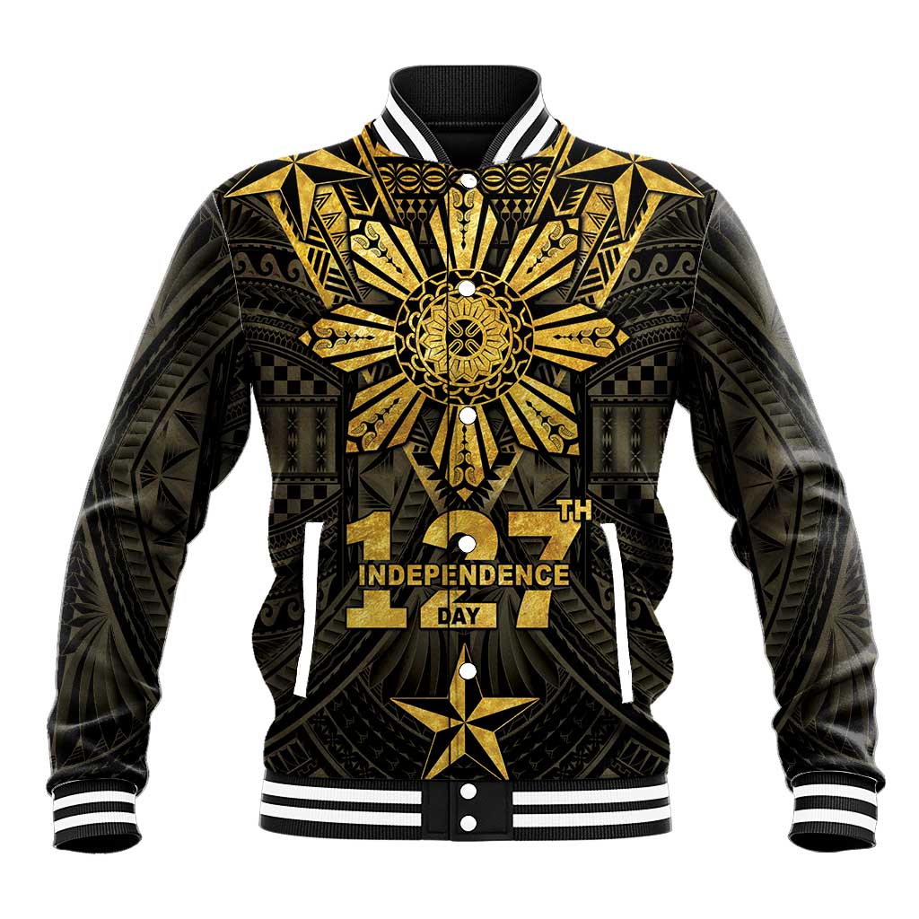 Personalised Philippines Independence Day Baseball Jacket Filipinos Sun Star Tribal LT05 Unisex Gold - Polynesian Pride