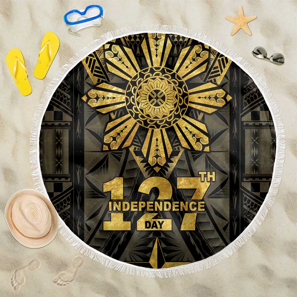 Philippines Independence Day Beach Blanket Filipinos Sun Star Tribal LT05 One Size 150cm Gold - Polynesian Pride