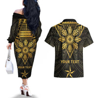 Personalised Philippines Independence Day Couples Matching Off The Shoulder Long Sleeve Dress and Hawaiian Shirt Filipinos Sun Star Tribal
