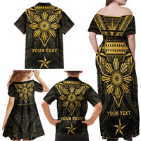 Personalised Philippines Independence Day Family Matching Off Shoulder Maxi Dress and Hawaiian Shirt Filipinos Sun Star Tribal