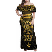 Personalised Philippines Independence Day Family Matching Off Shoulder Maxi Dress and Hawaiian Shirt Filipinos Sun Star Tribal