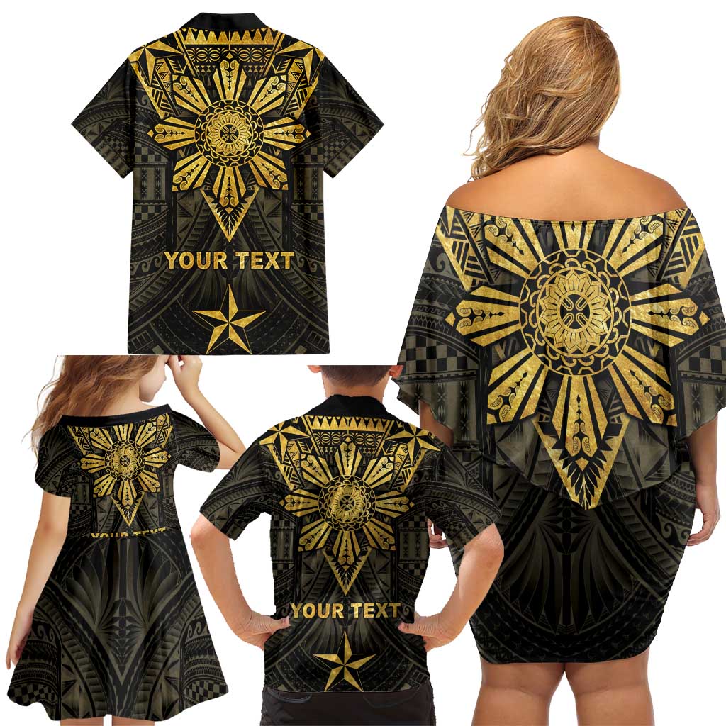 Personalised Philippines Independence Day Family Matching Off Shoulder Short Dress and Hawaiian Shirt Filipinos Sun Star Tribal