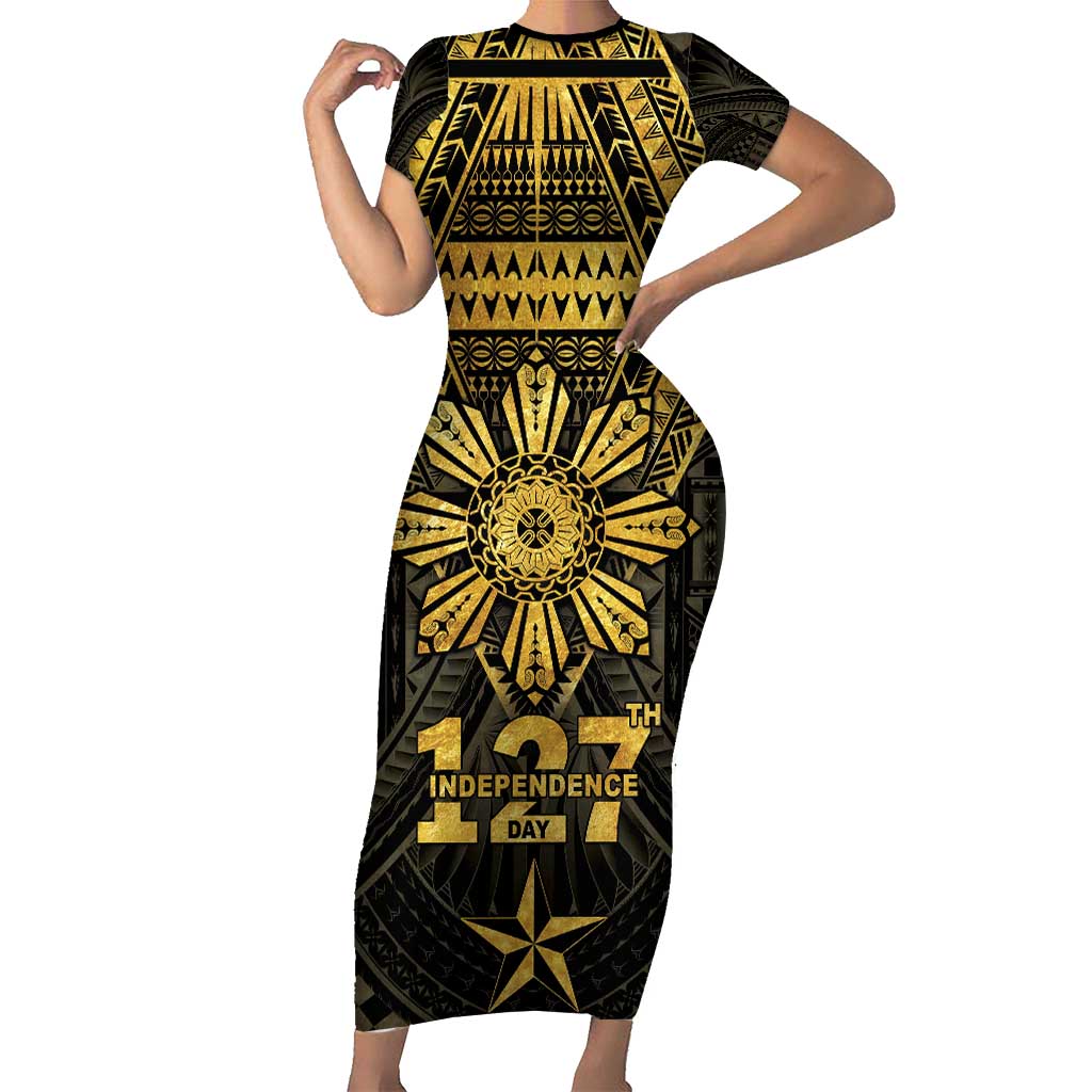 Personalised Philippines Independence Day Family Matching Short Sleeve Bodycon Dress and Hawaiian Shirt Filipinos Sun Star Tribal