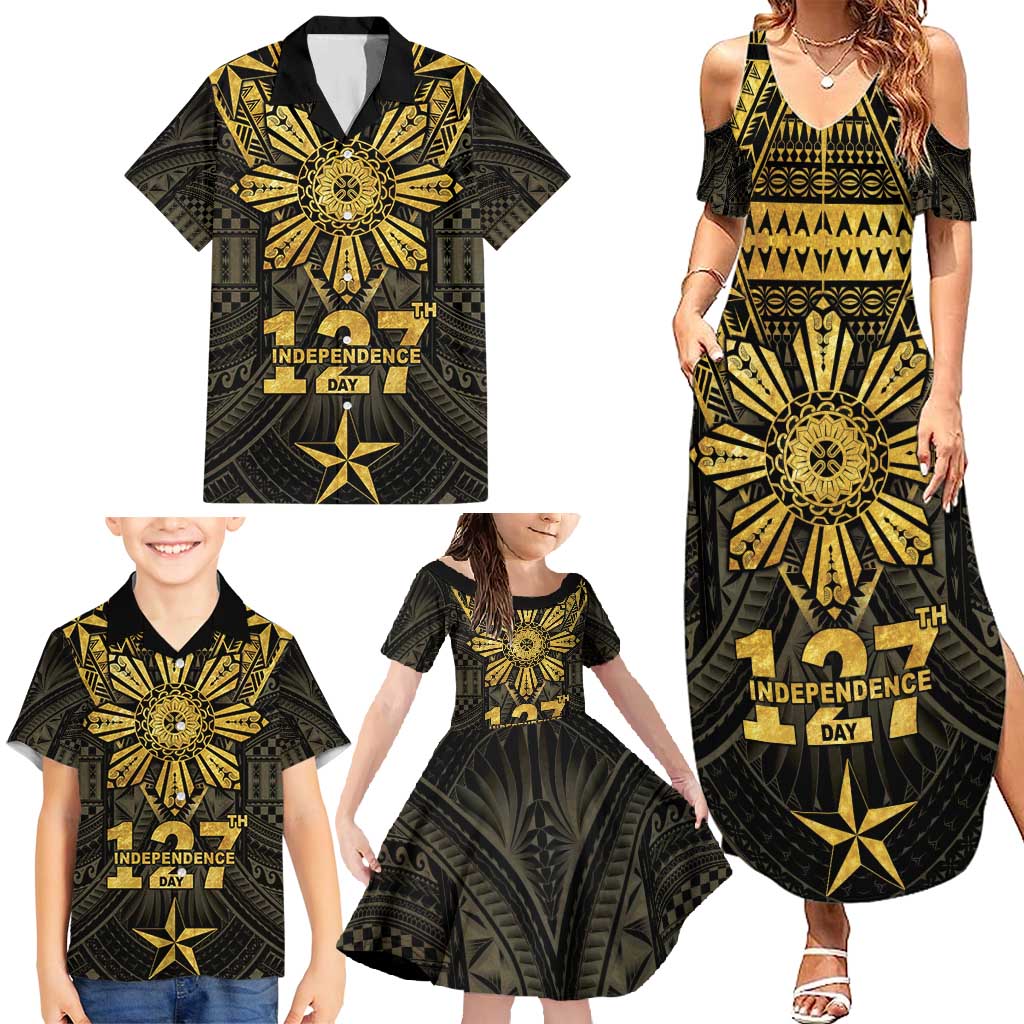 Personalised Philippines Independence Day Family Matching Summer Maxi Dress and Hawaiian Shirt Filipinos Sun Star Tribal