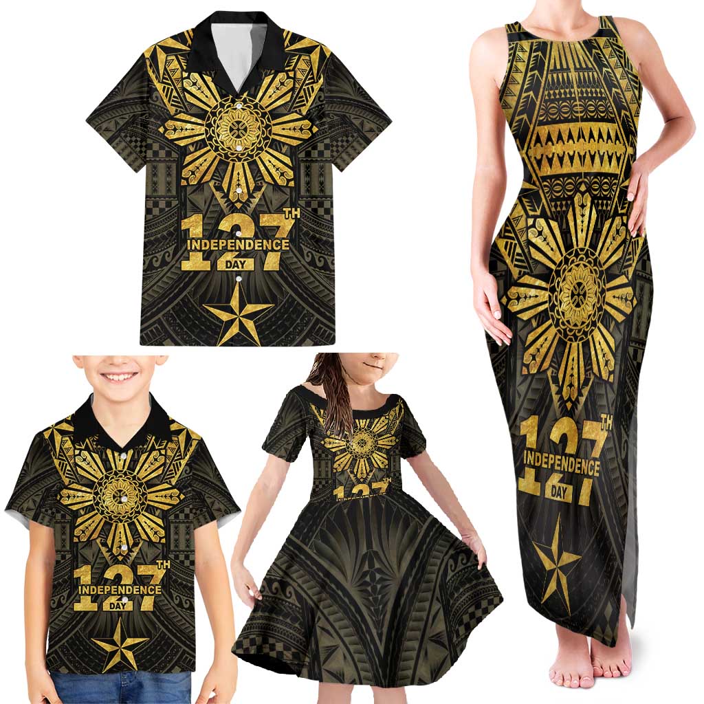 Personalised Philippines Independence Day Family Matching Tank Maxi Dress and Hawaiian Shirt Filipinos Sun Star Tribal