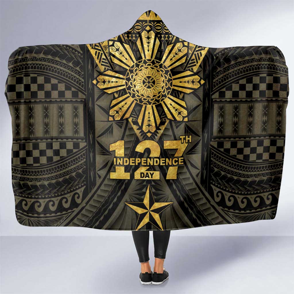 Philippines Independence Day Hooded Blanket Filipinos Sun Star Tribal LT05 One Size Gold - Polynesian Pride