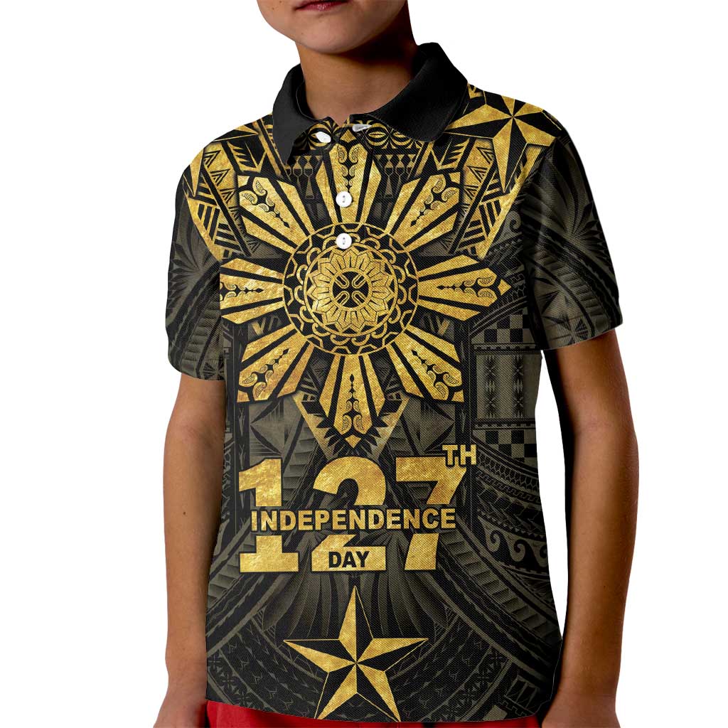 Personalised Philippines Independence Day Kid Polo Shirt Filipinos Sun Star Tribal LT05 Kid Gold - Polynesian Pride