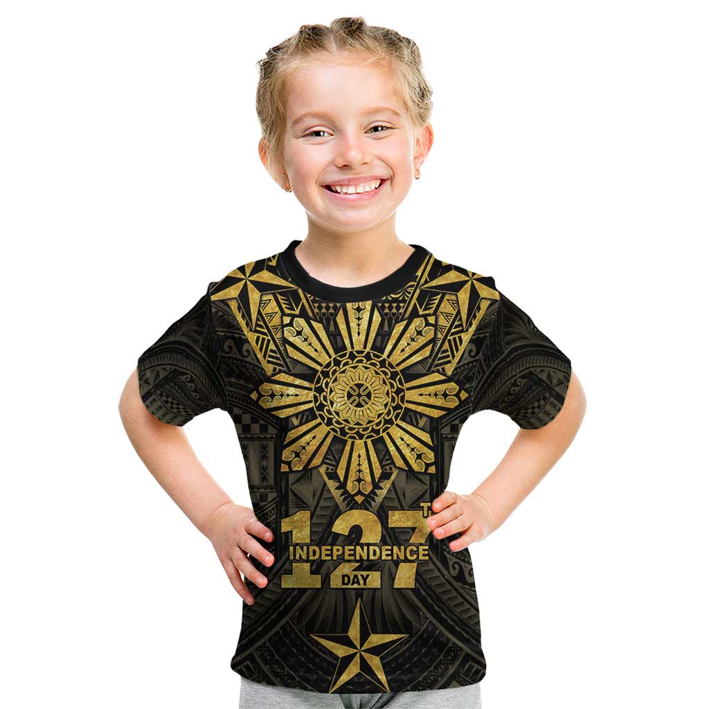 Personalised Philippines Independence Day Kid T Shirt Filipinos Sun Star Tribal LT05 Gold - Polynesian Pride