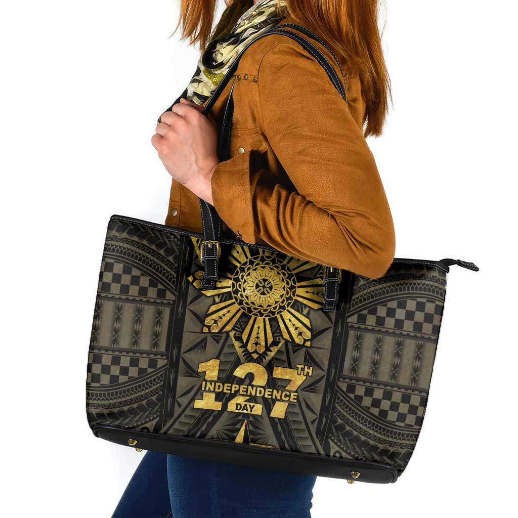 Philippines Independence Day Leather Tote Bag Filipinos Sun Star Tribal LT05 Gold - Polynesian Pride