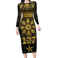 Personalised Philippines Independence Day Long Sleeve Bodycon Dress Filipinos Sun Star Tribal
