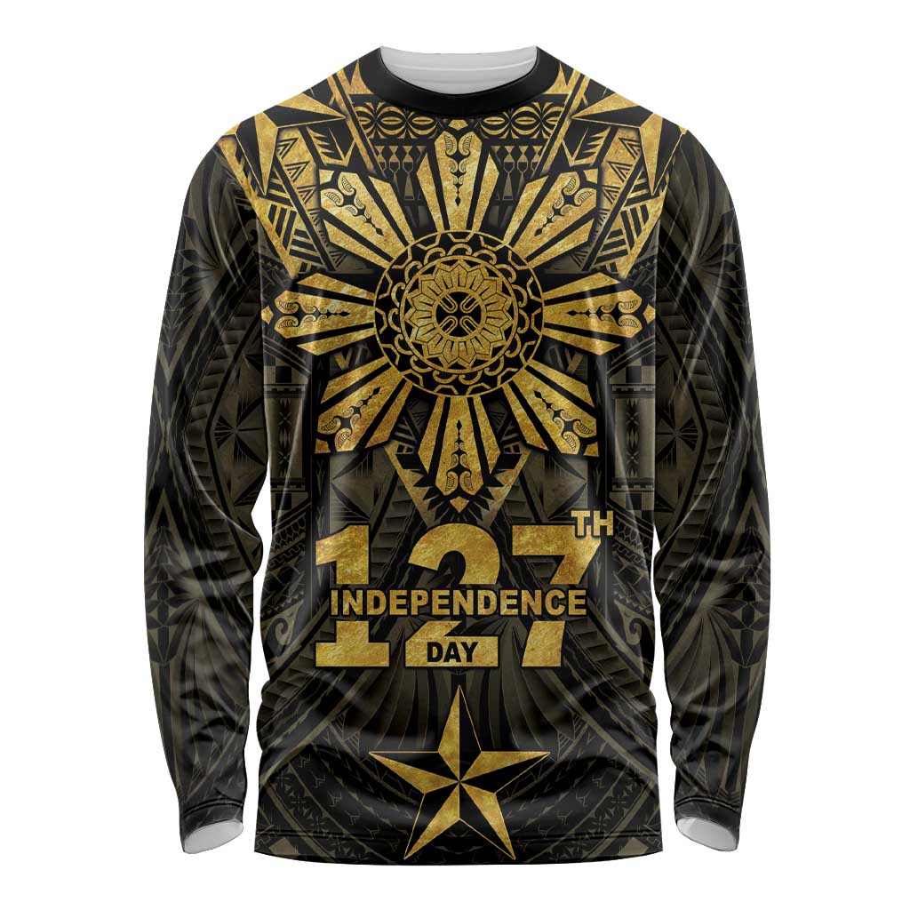 Personalised Philippines Independence Day Long Sleeve Shirt Filipinos Sun Star Tribal LT05 Unisex Gold - Polynesian Pride