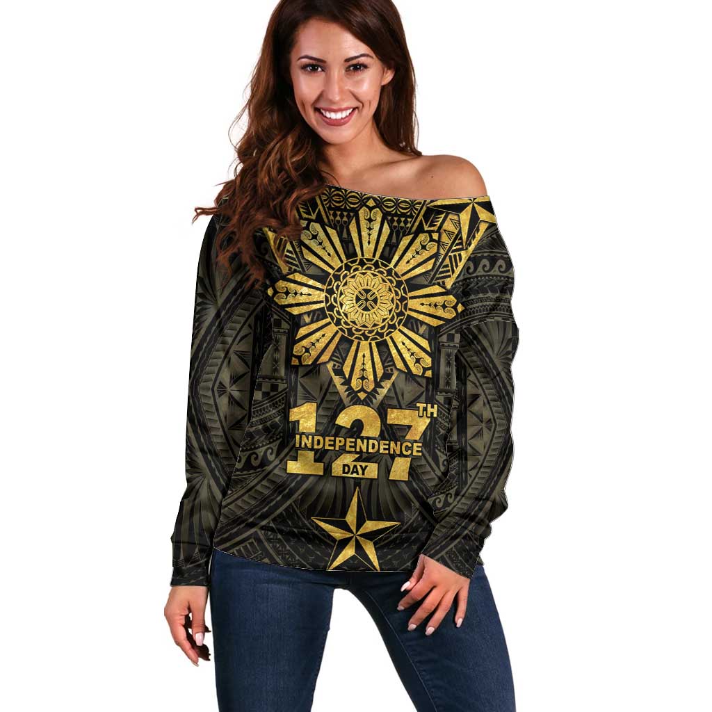 Personalised Philippines Independence Day Off Shoulder Sweater Filipinos Sun Star Tribal