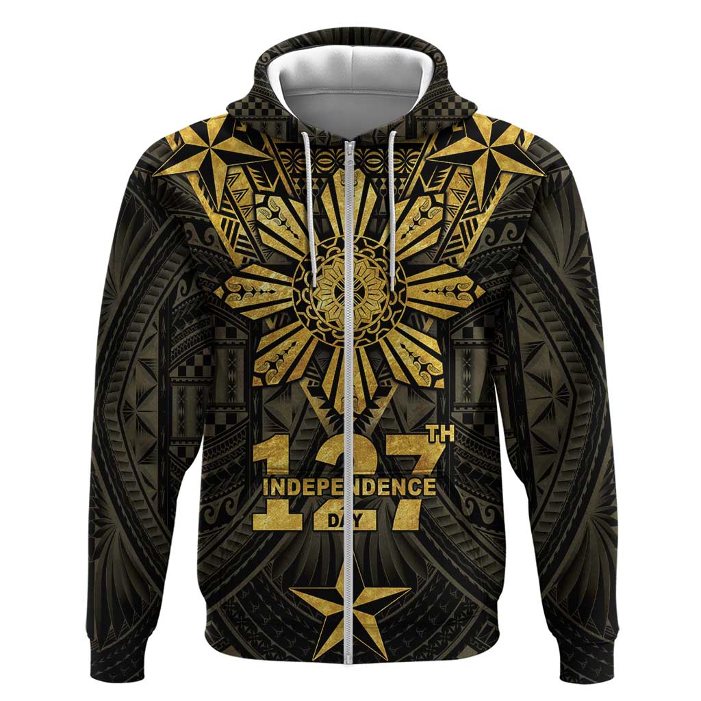 Personalised Philippines Independence Day Zip Hoodie Filipinos Sun Star Tribal LT05 Zip Hoodie Gold - Polynesian Pride