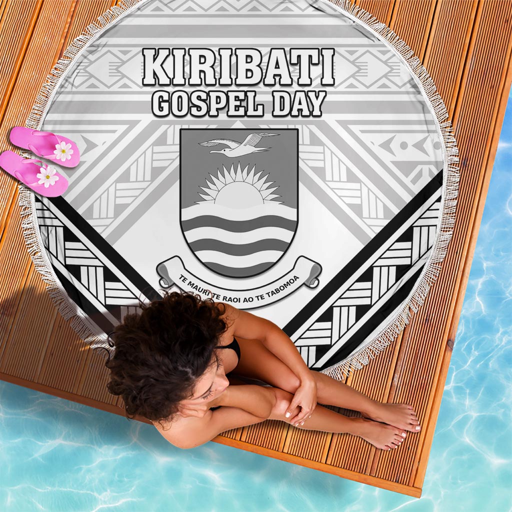 Kiribati Gospel Day Beach Blanket Coat Of Arms Polynesian Pattern