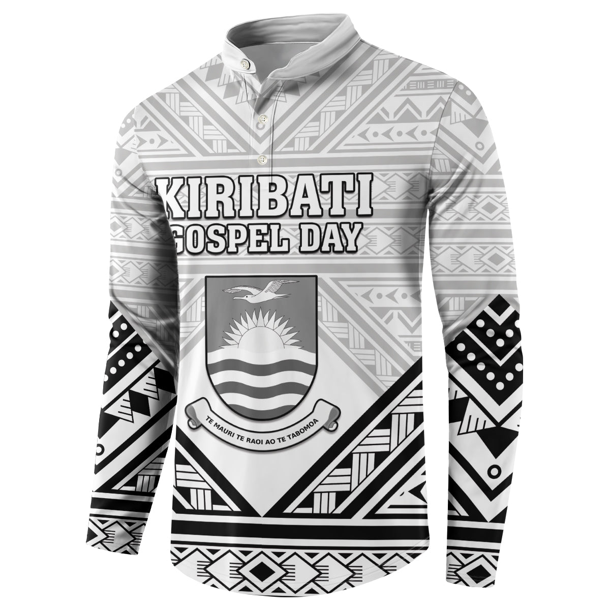 Personalised Kiribati Gospel Day Button Sweatshirt Coat Of Arms Polynesian Pattern