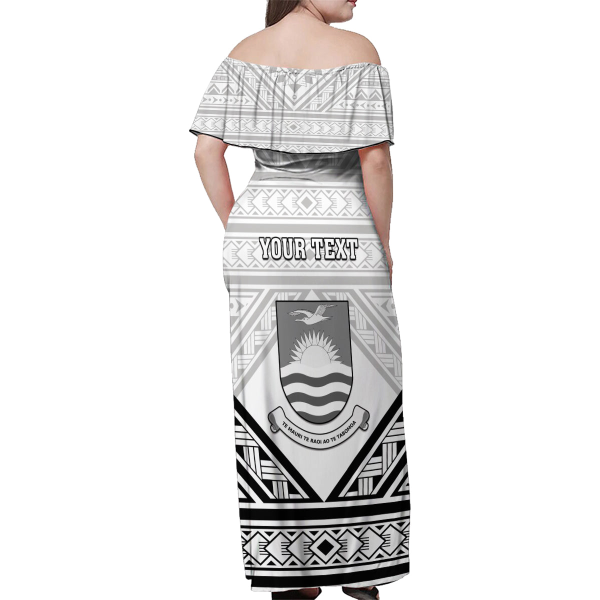 Personalised Kiribati Gospel Day Family Matching Off Shoulder Maxi Dress and Hawaiian Shirt Coat Of Arms Polynesian Pattern