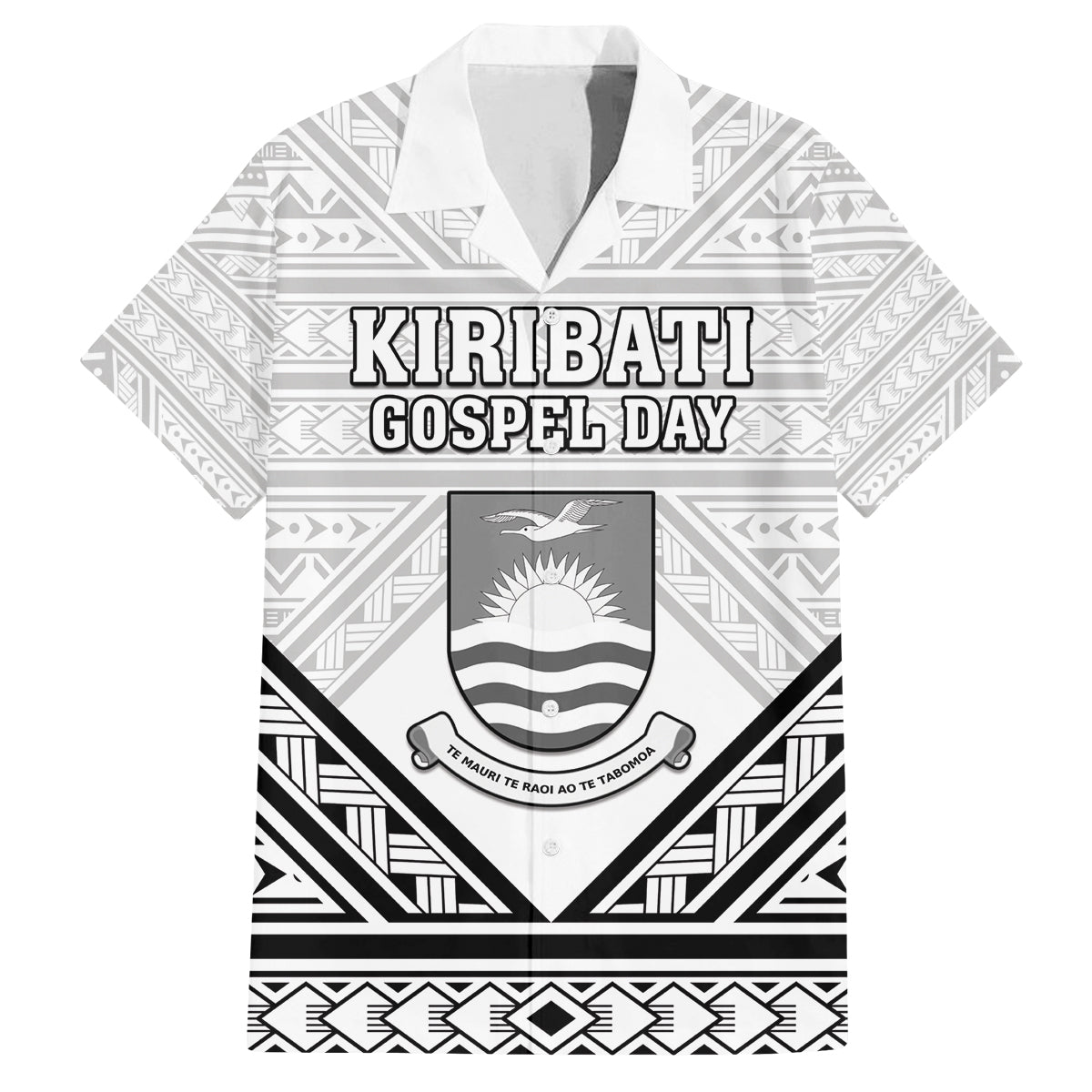 Personalised Kiribati Gospel Day Family Matching Off Shoulder Short Dress and Hawaiian Shirt Coat Of Arms Polynesian Pattern