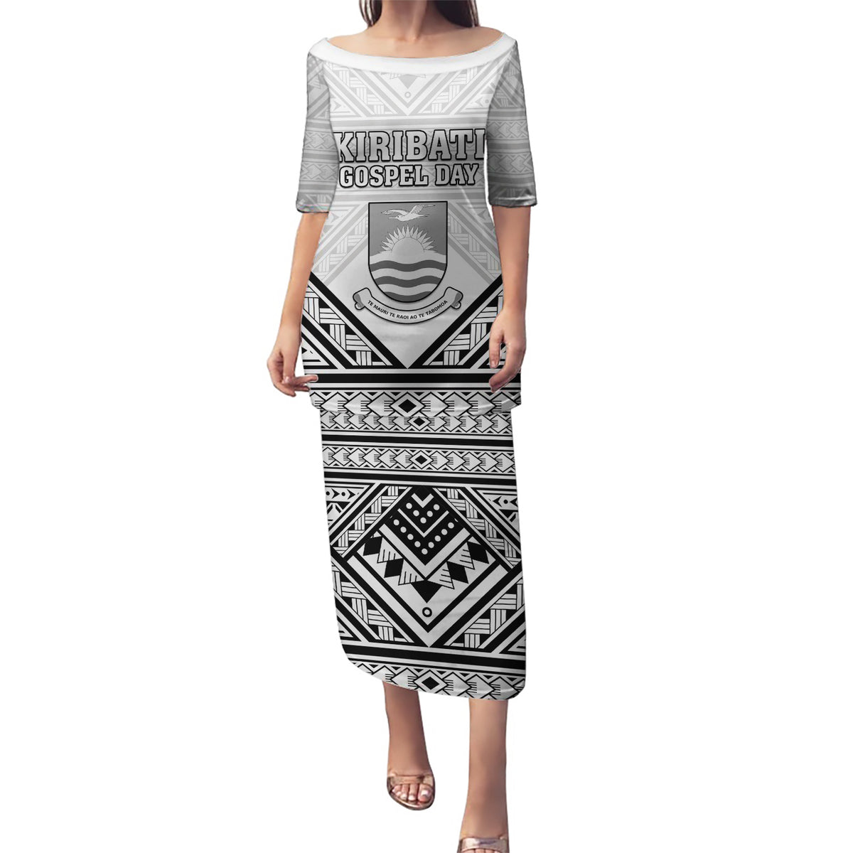 Personalised Kiribati Gospel Day Puletasi Coat Of Arms Polynesian Pattern