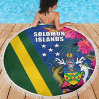 Solomon Islands Independence Day Beach Blanket Coat Of Arms With Tropical Flowers