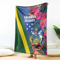 Solomon Islands Independence Day Blanket Coat Of Arms With Tropical Flowers