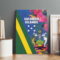 Solomon Islands Independence Day Canvas Wall Art Coat Of Arms With Tropical Flowers