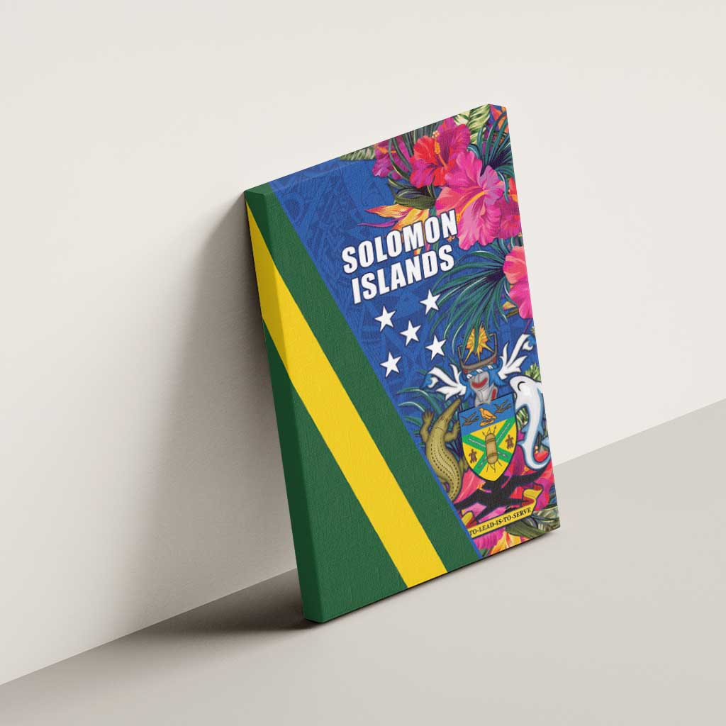 Solomon Islands Independence Day Canvas Wall Art Coat Of Arms With Tropical Flowers
