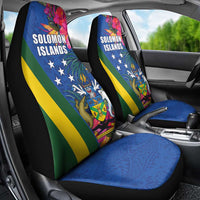 Solomon Islands Independence Day Car Seat Cover Coat Of Arms With Tropical Flowers