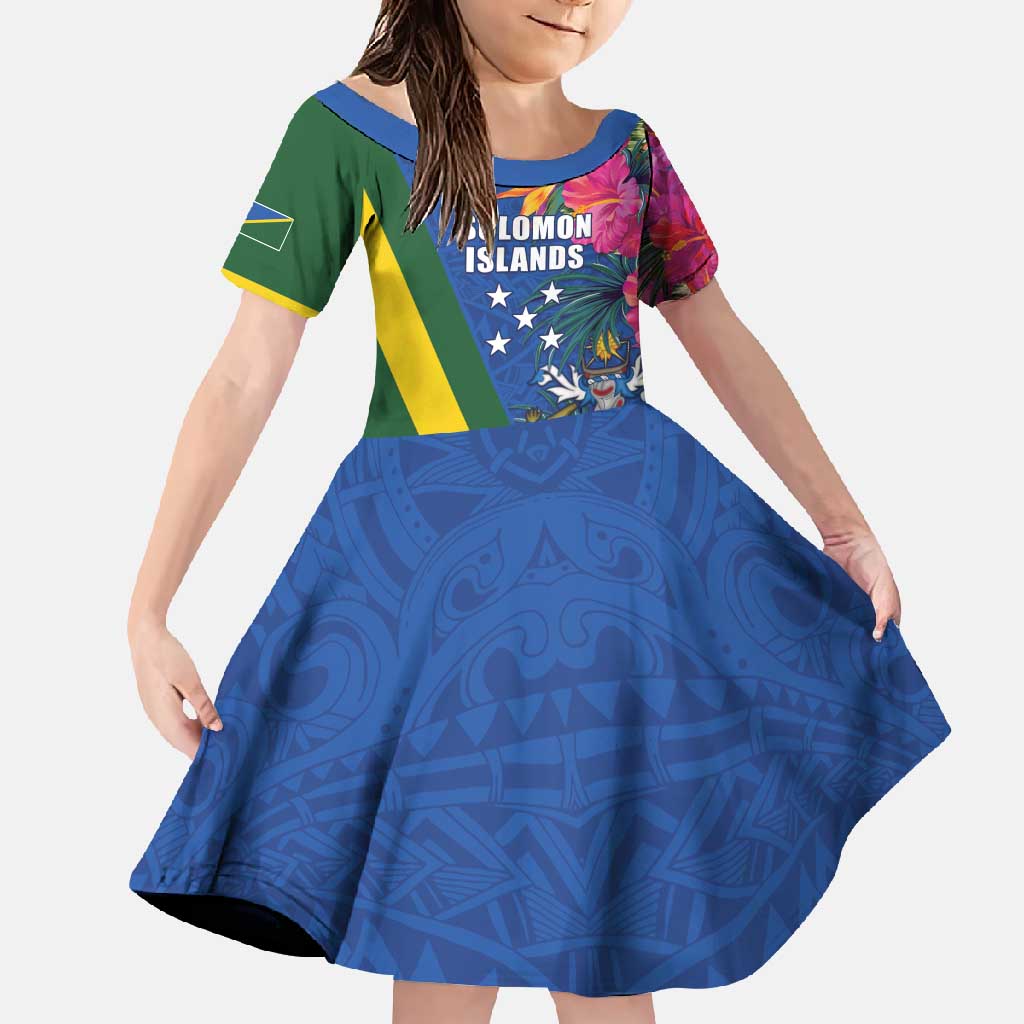 Solomon Islands Independence Day Family Matching Mermaid Dress and Hawaiian Shirt Coat Of Arms With Tropical Flowers