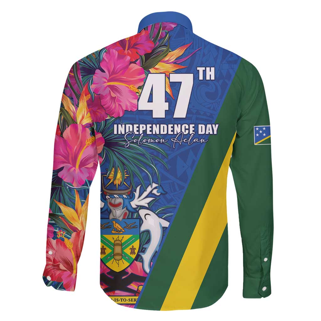 Solomon Islands Independence Day Family Matching Off Shoulder Maxi Dress and Hawaiian Shirt Coat Of Arms With Tropical Flowers