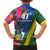 Solomon Islands Independence Day Family Matching Off Shoulder Short Dress and Hawaiian Shirt Coat Of Arms With Tropical Flowers