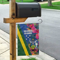 Solomon Islands Independence Day Garden Flag Coat Of Arms With Tropical Flowers