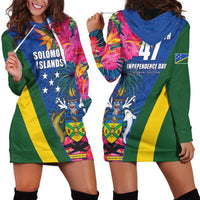 Solomon Islands Independence Day Hoodie Dress Coat Of Arms With Tropical Flowers
