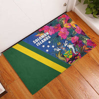 Solomon Islands Independence Day Rubber Doormat Coat Of Arms With Tropical Flowers LT05 - Polynesian Pride