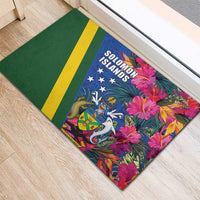 Solomon Islands Independence Day Rubber Doormat Coat Of Arms With Tropical Flowers LT05 - Polynesian Pride