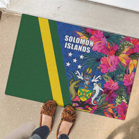 Solomon Islands Independence Day Rubber Doormat Coat Of Arms With Tropical Flowers LT05 - Polynesian Pride