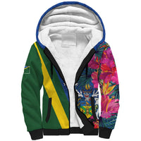 Solomon Islands Independence Day Sherpa Hoodie Coat Of Arms With Tropical Flowers
