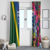 Solomon Islands Independence Day Window Curtain Coat Of Arms With Tropical Flowers