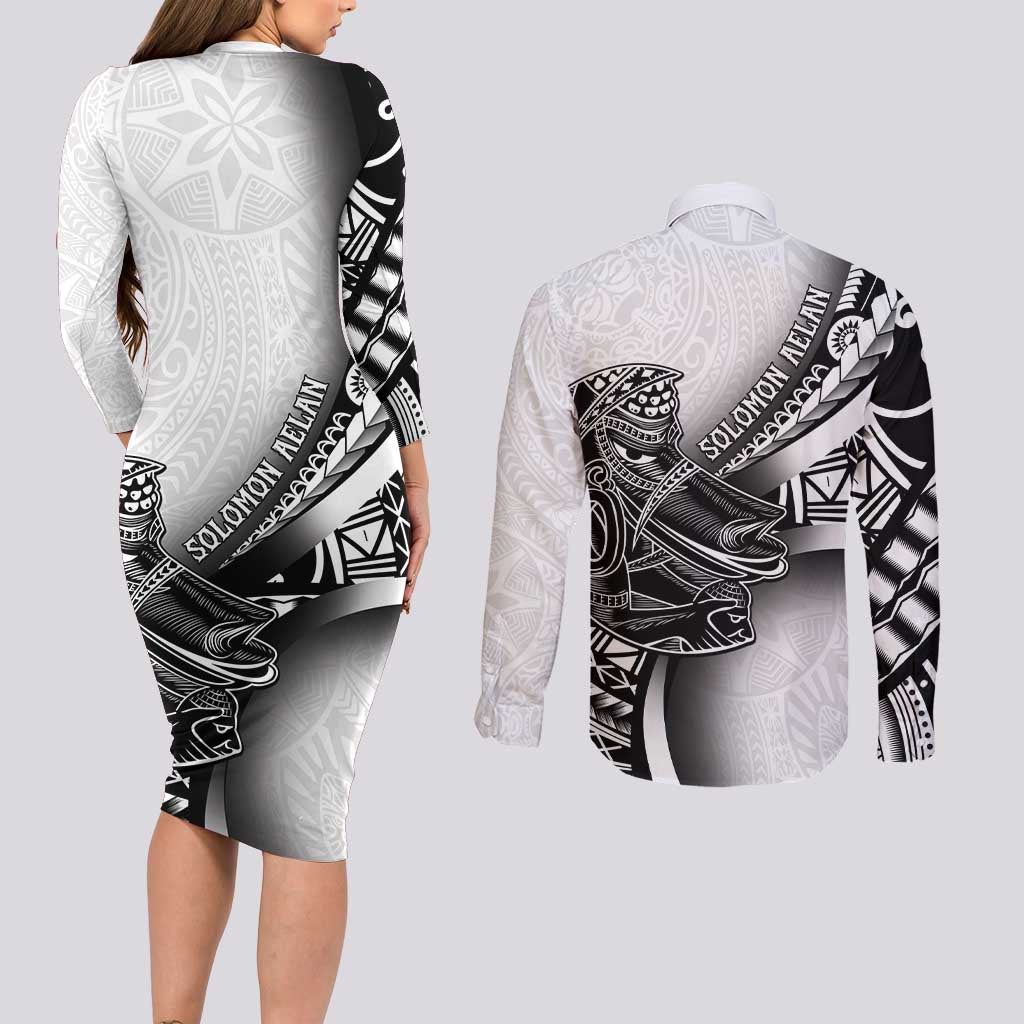 Solomon Islands Nguzunguzu Couples Matching Long Sleeve Bodycon Dress and Long Sleeve Button Shirt Polynesian Tribal Pattern