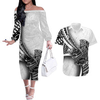 Solomon Islands Nguzunguzu Couples Matching Off The Shoulder Long Sleeve Dress and Hawaiian Shirt Polynesian Tribal Pattern