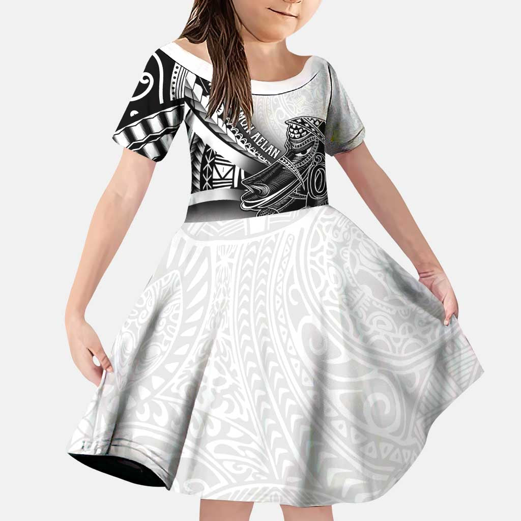 Solomon Islands Nguzunguzu Family Matching Puletasi and Hawaiian Shirt Polynesian Tribal Pattern LT05 Daughter's Dress White - Polynesian Pride