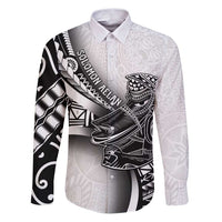 Solomon Islands Nguzunguzu Family Matching Puletasi and Hawaiian Shirt Polynesian Tribal Pattern LT05 Dad's Shirt - Long Sleeve White - Polynesian Pride