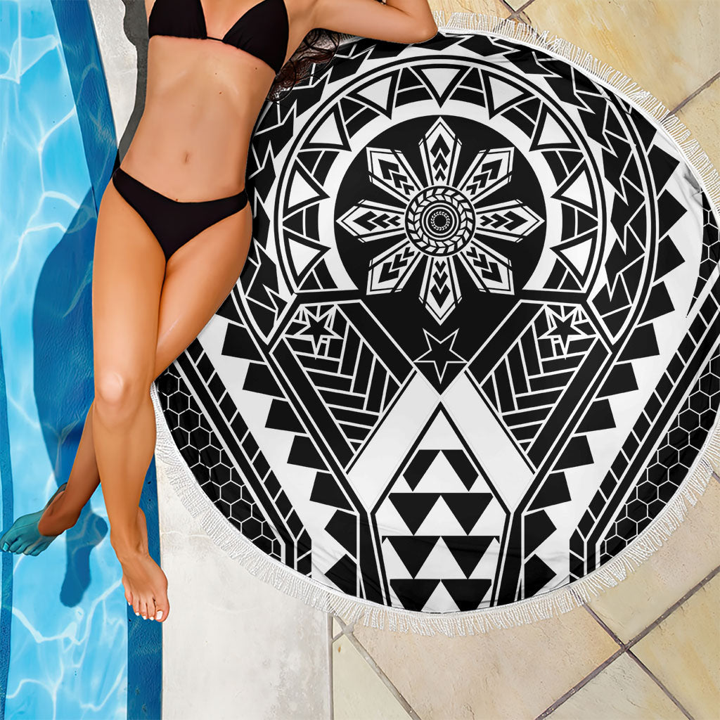 Philippines Batok Tribal Inspired Tattoo Black Beach Blanket LT05 - Polynesian Pride