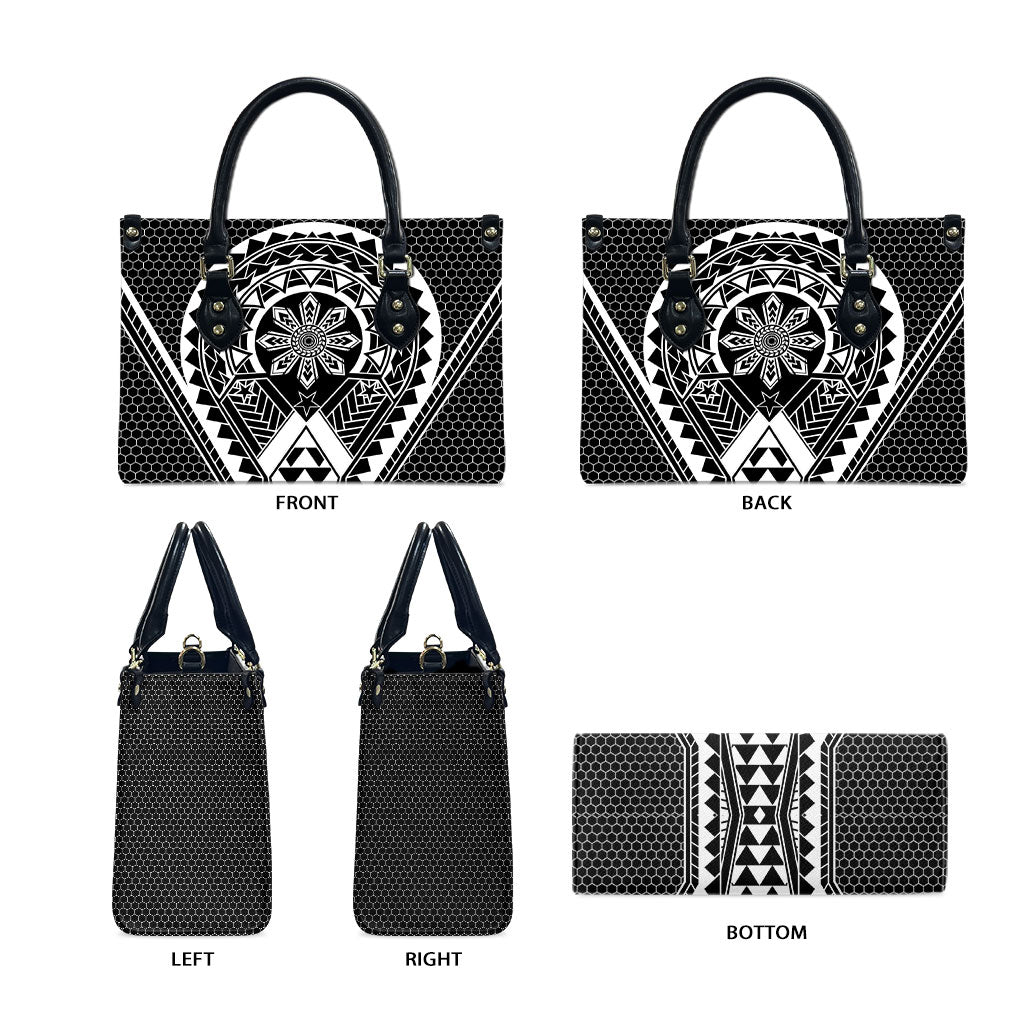 Philippines Batok Tribal Inspired Tattoo Black Leather Bag LT05 - Polynesian Pride