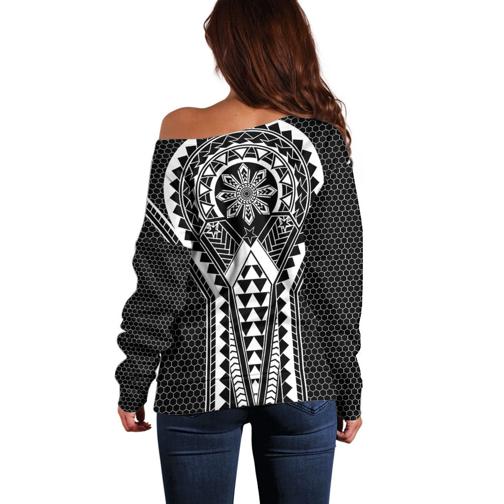 Philippines Batok Tribal Inspired Tattoo Black Off Shoulder Sweater LT05 - Polynesian Pride