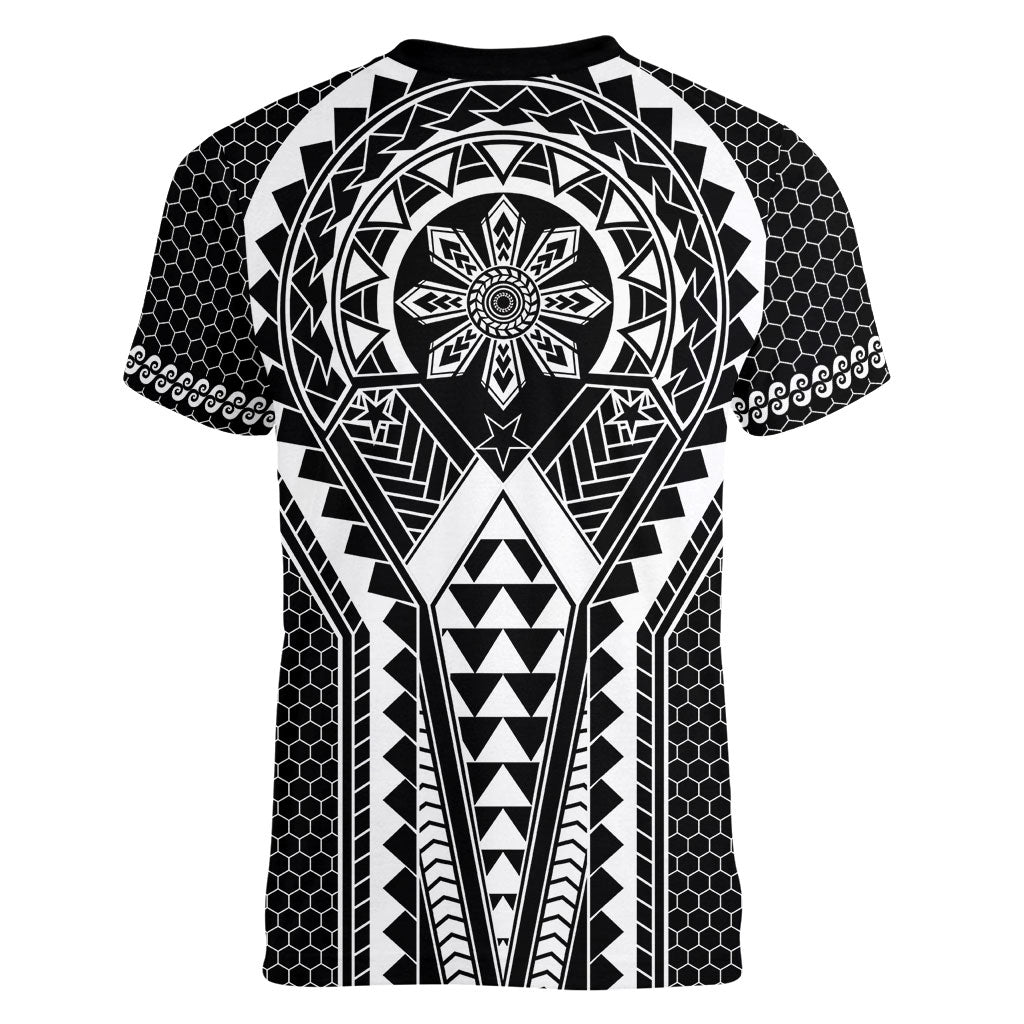 Philippines Batok Tribal Inspired Tattoo Black Women V-Neck T-Shirt LT05 - Polynesian Pride