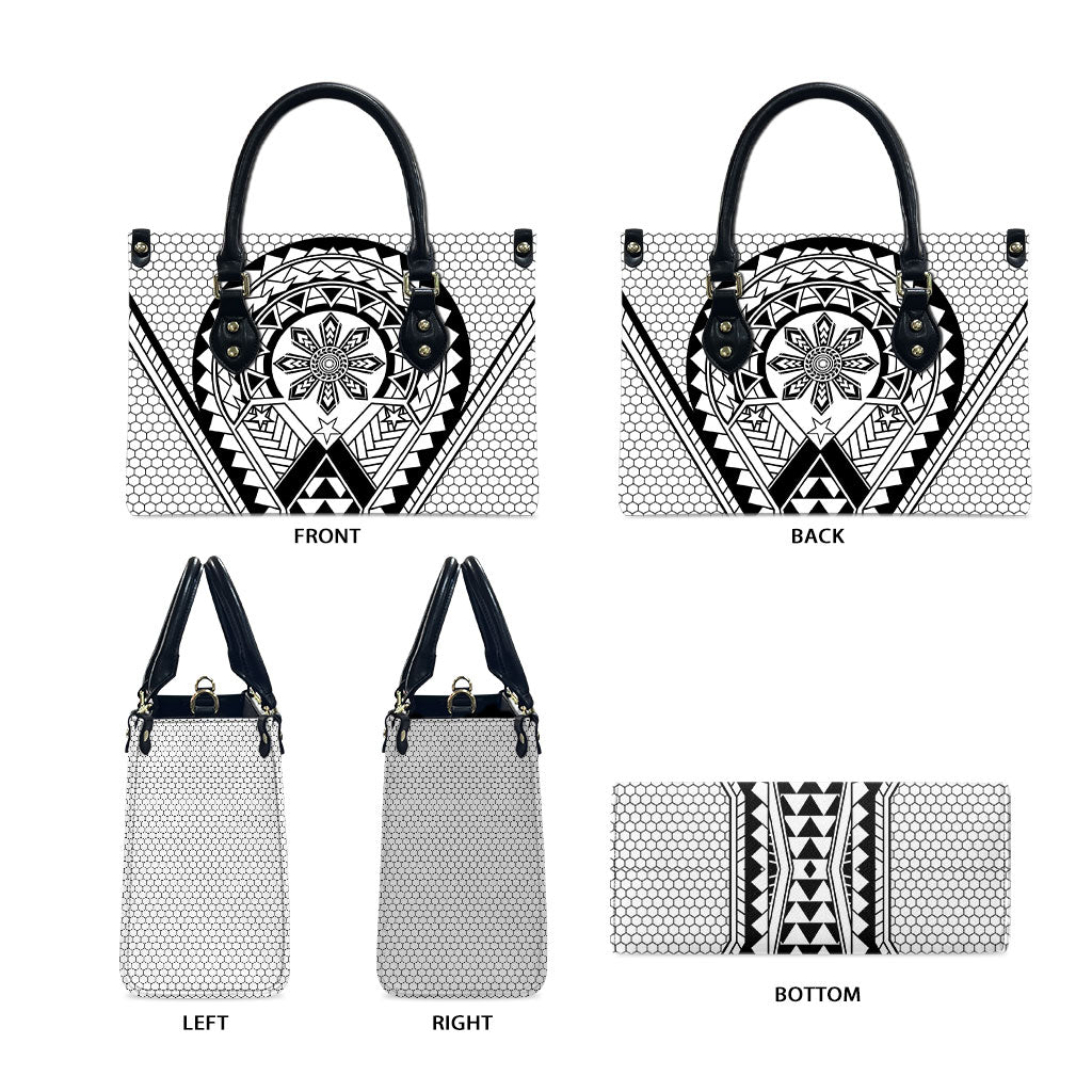 Philippines Batok Tribal Inspired Tattoo White Leather Bag LT05 - Polynesian Pride